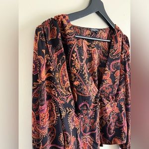 Dynamite Deep V-Neck Blouse with Bubble Sleeves